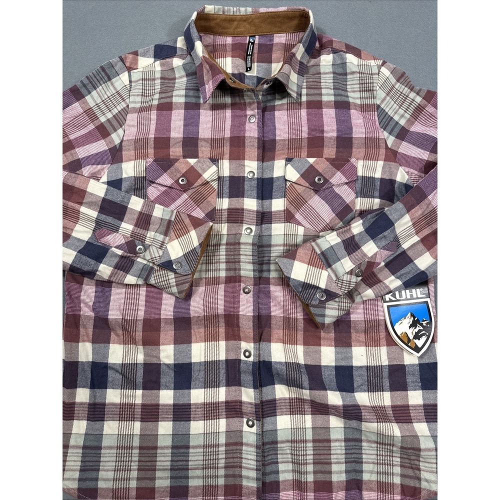 FLANNEL SHIRT Kuhl WOMENS LARGE Plaid Metal SNAPS NWT FLAP POCKETS